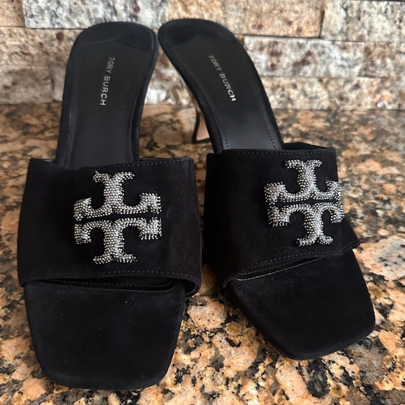 Tory Burch Women's Eleanor Black Pavé Kitten Heel Sandals - Picture 4 of 9